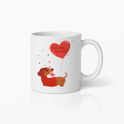 Love You Fur-ever 330ml Keramische Koffiemok – Schattige Teckel met Hart Ballon Design – Romantisch Valentijnscadeau