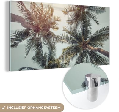 MuchoWow® Glasschilderij 40x20 cm - Schilderij acrylglas - Palmboom - Zomer - Tropisch - Foto op glas - Schilderijen