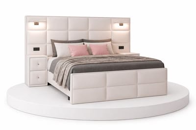 Boxspring Veloura - 160x200 Compleet - Met nachtkastjes - Beige - Ledjes & Stopcontacten - BalBedden