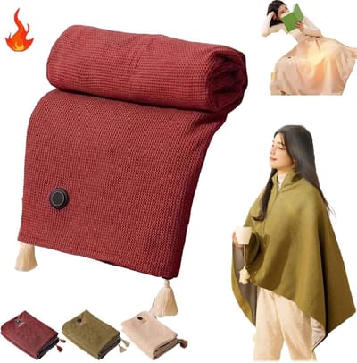 Elektrische deken - Warmtedeken - Elektrische onderdeken 1 persoons – Elektrische Schouderdeken – Verwarmde Shawl voor Thuis Kantoor – 3-snelheidsregeling - Warmtedeken Draagbaar – Winter Verwarming – 150×80cm – Zonder Powerbank (rood)