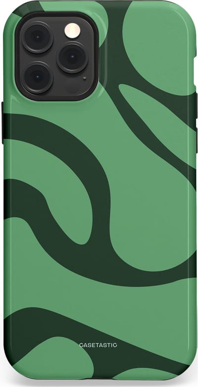 Casetastic hoesje geschikt voor Apple iPhone 12 / Apple iPhone 12 Pro - MagSafe - Dubbellaagse bescherming - Khakigroene Bos Blobs - Fashion Case - Saliegroen Donkergrijs