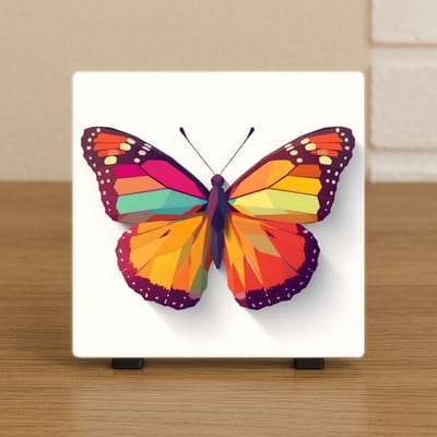 Wenstegel Vlinder Regenboog – 10,5x10,5 cm – Kleurrijke Wanddecoratie – Spreuktegel – Stijlvolle Woondecoratie met Boodschap – Trendy nu– Hip trendy tegeltje – Cadeau – Zomaar – Deco