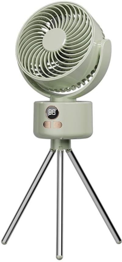 USB Ventilator - 3600mAh Batterij - 3 Snelheden - Stille Werking - 140° Kantelbaar - Automatisch Draaibaar - LED Display - Geschikt voor Thuis en Kantoor - Oplaadbaar - Groente