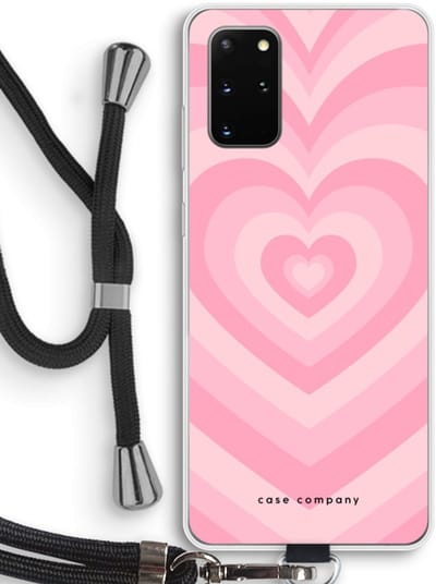 Case Company® - Hoesje met koord geschikt voor Samsung Galaxy S20 Plus hoesje met Koord - Hart Roos - Telefoonhoesje met Zwart Koord - Bescherming aan alle Kanten en Over de Schermrand