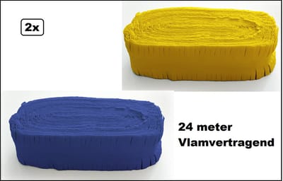 2x Crepe guirlande blauw en geel 24meter - Brandvertragend - Slinger verjaardag vlaglijn festival thema feest party