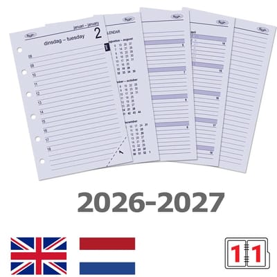 Kalpa 6231-26-27 125 x 80 mm Pocket 6 Ringband Vulling 1 Dag per Pagina NL EN 2026 2027