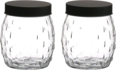 Urban Living Voorraadpot/bewaarpot Mora - 2x - 1.2L - glas - zwart - D13 x H15 cm