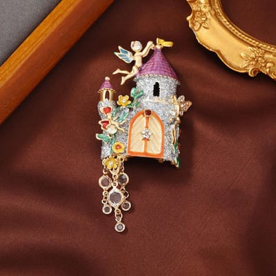 Klassiek Vintage Paleis Fantasie Kasteel Midden Kristal Hanger Badges Spelden Voor Vrouwen Mannen Retro Gebouw Emaille Broches Cadeau beige