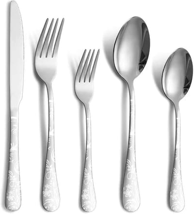 bestekset voor 4, 20-pcs, gespiegeld, vaatwasmachinebestendig, campingbestek (zilver)