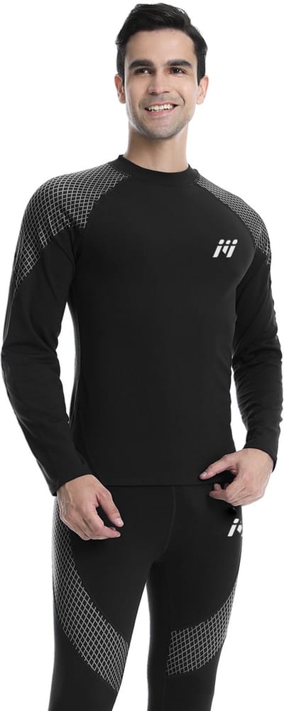 MEETHOO Heren Thermo Ondergoed Set - Thermoshirt & Thermobroek Heat Booster Series - Voor Wandelen, Skiën, Joggen, Fietsen, Motorrijden, Lopen, Klimmen, Trainen, Yoga, Snowboarden, Jagen & Vissen-Zwart-S