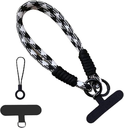 Ronte - Korte halsketting met telefoonhouders voor dames - Zwart - 35 cm - Kettingkoord - Handig en trendy - Smartphonetouw