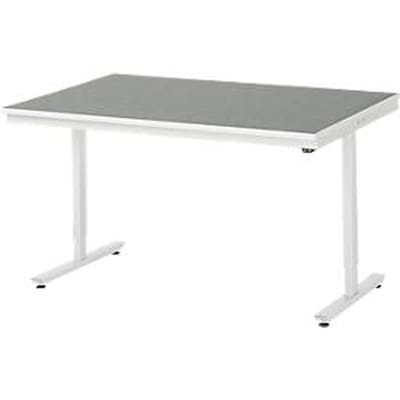 Rau werktafel Adlatus, elektrisch in hoogte verstelbaar, 25 mm spaanplaat, bekleding linoleum, 150 kg, B 1500 x D 1000 x H 720-1120 mm, lichtgrijs/lichtgrijs