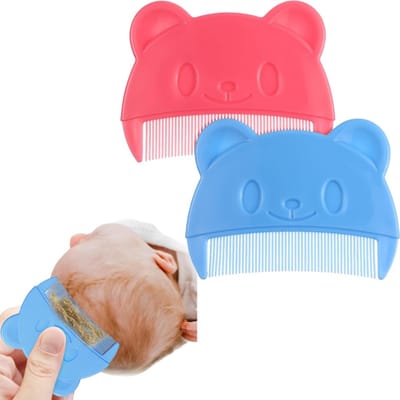 2 stuks - Babyhaarkam met cartoonprint - Zacht en comfortabel - Reinigingsborstel - Hulpmiddel voor de verzorging van pasgeborenen - 7,8 x 6x1 cm-Voor de dagelijkse verzorging van baby's en peuters, het verwijderen van berg en roos - Blauw, roze rood