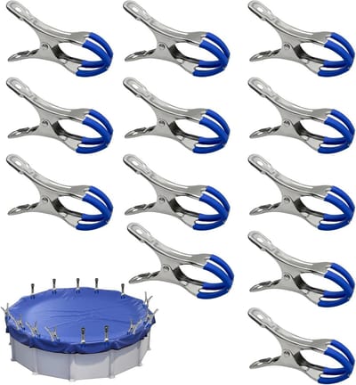 Metalen Klemmen - Zwembad Clips - Zwembad Afdekken - Roestvrij Staal - 12 Stuks - Zilver Blauw