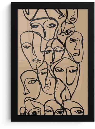 Poster in lijst - Fotolijst 20x30 cm - Posters - Gezichtenzee - Lijntekening - Abstract - Posterlijst zwart - Decoratie - Wanddecoratie woonkamer - Muurdecoratie slaapkamer