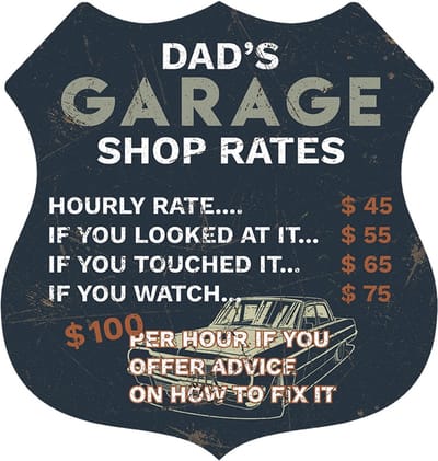Signs USA - Schild - Dads Garage Shop rates - 39 x 37 cm