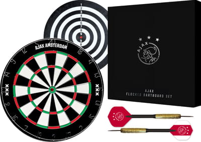 Ajax Flocked Dartbord - Dubbelzijdig - Dartbord met 6 dartpijlen - Dart Flights - Dart Shafts - Darts - Cadeau