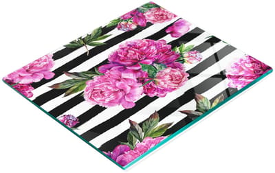 Keukenplank van gehard glas met decoratieve afbeelding van roze pioenrozen, 60x52 cm