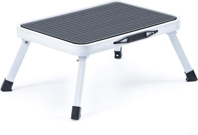 Famanu - Inklapbare opstapkruk van staal met antislip oppervlak, draagvermogen 150 kg, wit