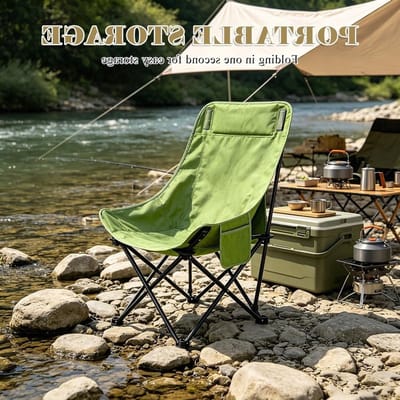 Opvouwbare campingstoel met hoge rugleuning, lichtgewicht, 150 kg draagvermogen, ideaal voor outdoor, vissen en tuinactiviteiten