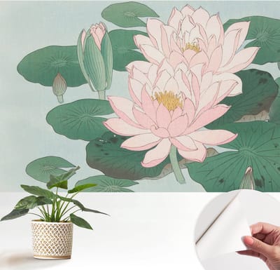 Wallfluent Zelfklevend Behang - Waterlotus Zelfklevend fotobehang - 152x104 cm - Groente Zelfklevend Behang - Plakklare achterzijde - Voor de slaapkamer, woonkamer en hal Zelfklevend Behang