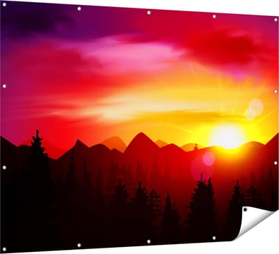 Gards Tuinposter Zonsondergang in de Bergen - Abstract - 160x120 cm - Tuindoek - Tuindecoratie - Wanddecoratie buiten - Tuinschilderij
