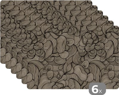 Placemat - Placemats kunststof - Abstract - Lijn - Patronen - 45x30 cm - 6 stuks - Hittebestendig - Anti-Slip - Onderlegger - Afneembaar