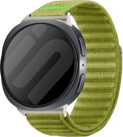 Strap-it Wave nylon bandje met klittenbandsluiting geschikt voor Samsung Galaxy Watch 9 (40/44mm) / Watch 8 (40/44mm) / 8 Classic (46mm) - veld groen