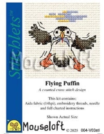 Mini Borduurpakketje - Mouseloft - Vliegende Papegaaiduiker - Puffin - Kruissteek