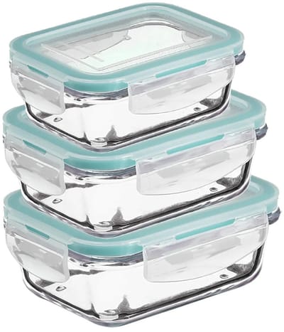 5Five Vershoudbakjes met deksel - glas - luchtdicht - met clips - 3x stuks - 540-1180-1730 ml - voedsel bewaren