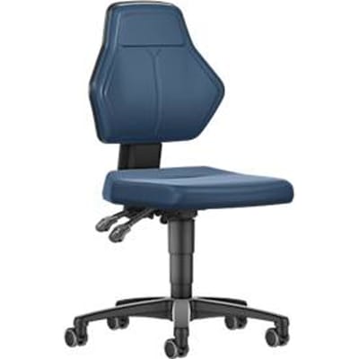 Werkstoel Allrounder, zonder armleuningen, permanent contact, met wielen, kunstleer, blauw