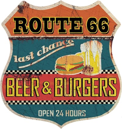 Signs USA - Schild - Route 66 - Beer Burgers - 39 x 37 cm