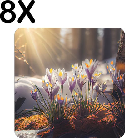Luxe Placemat - Krokussen in het Bos - Set van 8 Placemats - 50x50 cm - 2 mm dik Vinyl - Anti Slip - Afneembaar
