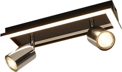 Glitzerlife - Led-Plafondspot Plafondlamp - 2xGU10 fitting - Opbouwspots - 350° draaibaar 90° kantelbaar - 12W warmwit modern aanraakbediening - IJzer Aluminium - Ø32cm - Zwart