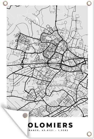 Muurdecoratie Frankrijk - Colomiers - Stadskaart - Plattegrond - Kaart - 120x180 cm - Tuinposter - Tuindoek