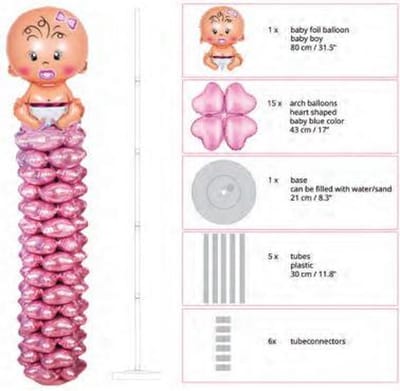Ballonstandaard met 16 ballonnen voor geboorte meisje standaard - ballonpilaar