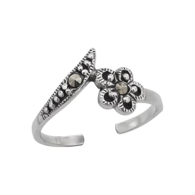WeLoveSilver teenring - zilver - bloemdesign - marcasiet stenen