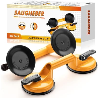 MIRA®Tegeltiller – Tot 120 KG - Tegeldrager – Verpakking van 2 - Tegellifter - Tegeltiller Vacuum - Geel - 33cm x 12cm x 9cm
