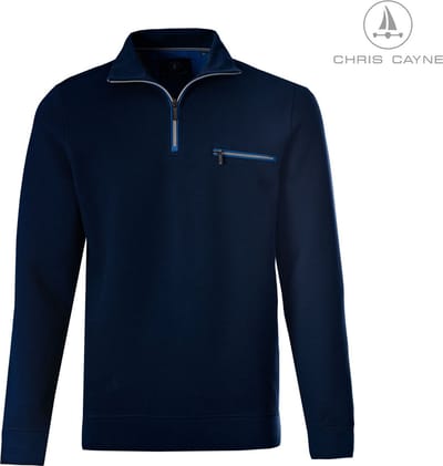 Chris Cayne heren sweatshirt - L - structuur - borstzak - Katoen/Polyester/Elastaan - donkerblauw - stretch