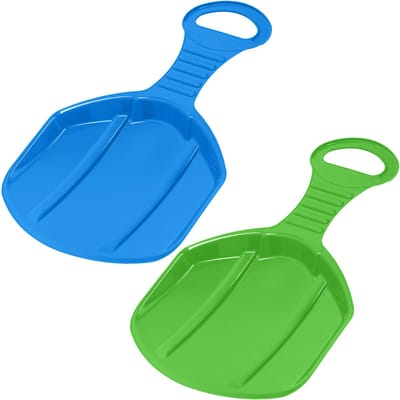 KOTARBAU® 2 x Sneeuwschijf, Kunststof, 53x34x3.5 cm, Groen & Blauw, Schotel Slee Plastic, met Handgreep, Rodelen, Sneeuwglijder, Slee, voor Kinderen en Volwassenen, Lichtgewicht en Stevig
