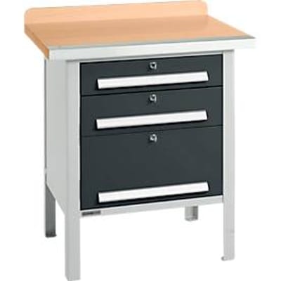 Box-type werkbank Schäfer Shop Select PWi 75-7, beuken decor multiplex blad, met stalen rand, tot 750 kg, B 750 x D 700 x H 840 mm