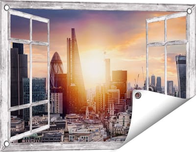 Gards Tuinposter Doorkijk Londen Stad bij Zonsopgang - 60x40 cm - Tuindoek - Tuindecoratie - Wanddecoratie buiten - Tuinschilderij