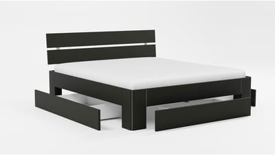 B Bright Bed Fresh 500 met hoofdbord en 3 opbergladen - 140 x 200 cm - zwart