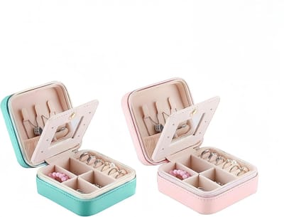 Dailygoods - Aucuu juwelendoos, kleine juwelenopslag voor reizen voor dames en meisjes, reisjuwelenopslag met spiegel, sieradendoos, sieraden-organizer, sieradendoos, juwelendoos, juwelenopslag