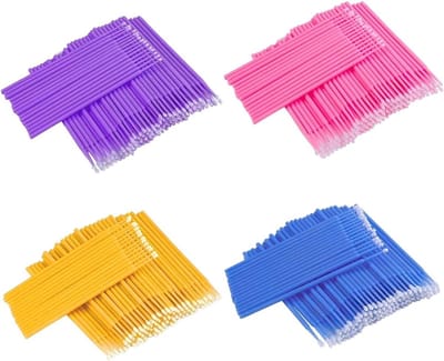 Set van 400 Wegwerp Micro Borstels voor Wimperextensions - Ultra Fijne Applicators voor Make-up en Mondverzorging in Paars, Blauw en Roze