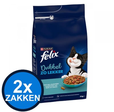 2x Felix - Dubbel Zo Lekker Adult Zalm & Zeevis - Kattenvoer Droogvoer - 4 kg