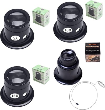 Set van 4 Vergrootglazen voor Juweliers en Hobbyisten - 5x, 10x, 15x, 20x Vergroting