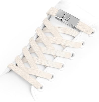 Lace-up veters zonder knopen voor sneakers van hoogwaardig elastisch materiaal, snelontgrendelbare gesp voor volwassenen en kinderen, ecru kleur