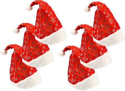 Kerstmutsen - Omtrek 62 cm - Unisex Sneeuwvlokken Design - Pluche Rood/Wit - Set van 6