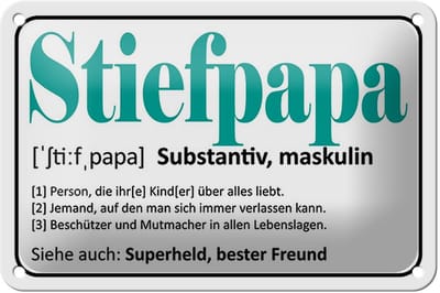 Blechschild Spruch 18x12cm Stiefpapa Superheld Freund
